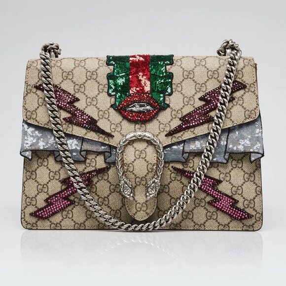Gucci Beige GG Supreme Canvas Embroidered Sequin Medium Dionysus Shoulder Bag - Picture 1 of 12